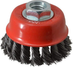 Value Collection - 2-5/8" Diam, 5/8-11 Threaded Arbor, Steel Fill Cup Brush - 0.02 Wire Diam, 12,500 Max RPM - Exact Tool & Supply