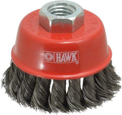 Value Collection - 2-5/8" Diam, 5/8-11 Threaded Arbor, Steel Fill Cup Brush - 0.0137 Wire Diam, 12,500 Max RPM - Exact Tool & Supply