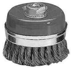 Value Collection - 4-3/8" Diam, M16x2.00 Threaded Arbor, Steel Fill Cup Brush - 0.0137 Wire Diam, 6,500 Max RPM - Exact Tool & Supply