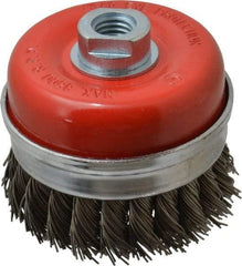 Value Collection - 3-3/16" Diam, 5/8-11 Threaded Arbor, Steel Fill Cup Brush - 0.0314 Wire Diam, 8,500 Max RPM - Exact Tool & Supply