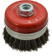 Value Collection - 3-3/16" Diam, 5/8-11 Threaded Arbor, Steel Fill Cup Brush - 0.0137 Wire Diam, 8,500 Max RPM - Exact Tool & Supply