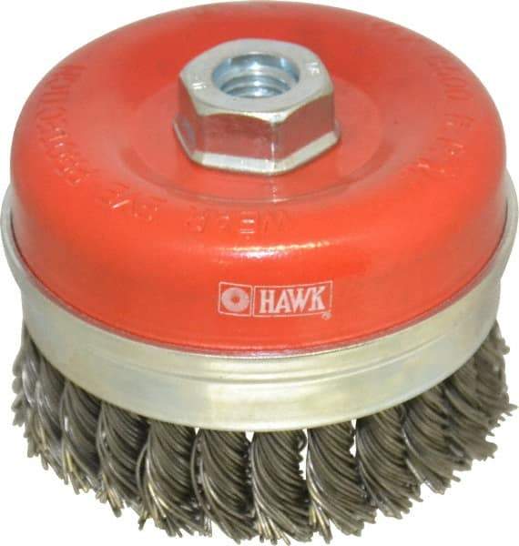 Value Collection - 4" Diam, 5/8-11 Threaded Arbor, Steel Fill Cup Brush - 0.0314 Wire Diam, 8,500 Max RPM - Exact Tool & Supply