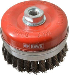 Value Collection - 4" Diam, M16x2.00 Threaded Arbor, Steel Fill Cup Brush - 0.02 Wire Diam, 8,500 Max RPM - Exact Tool & Supply