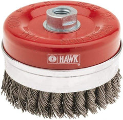 Value Collection - 4-3/8" Diam, M16x2.00 Threaded Arbor, Steel Fill Cup Brush - 0.0314 Wire Diam, 6,500 Max RPM - Exact Tool & Supply