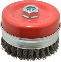 Value Collection - 4-3/8" Diam, 5/8-11 Threaded Arbor, Steel Fill Cup Brush - 0.02 Wire Diam, 6,500 Max RPM - Exact Tool & Supply