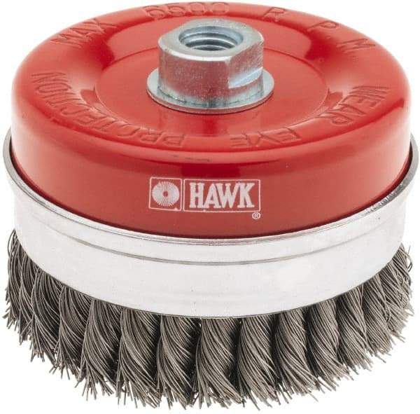 Value Collection - 4-3/8" Diam, M16x2.00 Threaded Arbor, Steel Fill Cup Brush - 0.02 Wire Diam, 6,500 Max RPM - Exact Tool & Supply