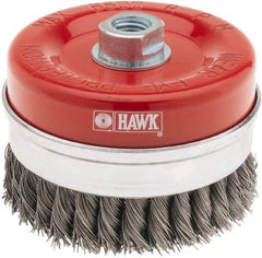 Value Collection - 4-3/8" Diam, M16x2.00 Threaded Arbor, Steel Fill Cup Brush - 0.02 Wire Diam, 6,500 Max RPM - Exact Tool & Supply