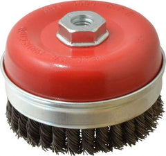 Value Collection - 5" Diam, 5/8-11 Threaded Arbor, Steel Fill Cup Brush - 0.0314 Wire Diam, 6,500 Max RPM - Exact Tool & Supply