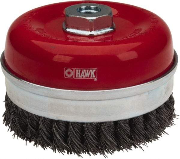 Value Collection - 5" Diam, 5/8-11 Threaded Arbor, Steel Fill Cup Brush - 0.02 Wire Diam, 6,500 Max RPM - Exact Tool & Supply