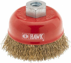 Value Collection - 2-5/8" Diam, M10x1.50 Threaded Arbor, Steel Fill Cup Brush - 0.012 Wire Diam, 12,500 Max RPM - Exact Tool & Supply