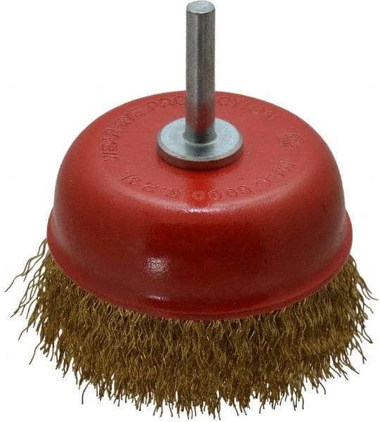 Value Collection - 3" Diam, 1/4" Shank Diam, Steel Fill Cup Brush - 0.012 Wire Diam, 6,000 Max RPM - Exact Tool & Supply