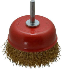 Value Collection - 3" Diam, 1/4" Shank Diam, Steel Fill Cup Brush - 0.012 Wire Diam, 6,000 Max RPM - Exact Tool & Supply