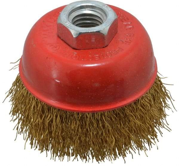Value Collection - 3" Diam, 5/8-11 Threaded Arbor, Steel Fill Cup Brush - 0.015 Wire Diam, 12,500 Max RPM - Exact Tool & Supply