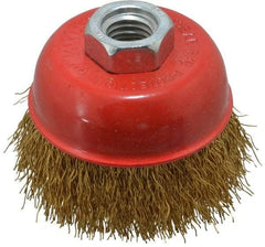Value Collection - 3" Diam, 5/8-11 Threaded Arbor, Steel Fill Cup Brush - 0.015 Wire Diam, 12,500 Max RPM - Exact Tool & Supply