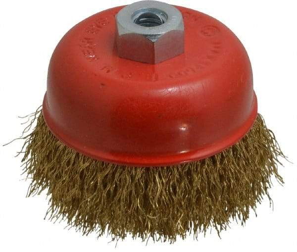Value Collection - 3" Diam, M10x1.50 Threaded Arbor, Steel Fill Cup Brush - 0.012 Wire Diam, 12,500 Max RPM - Exact Tool & Supply