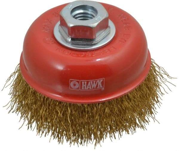 Value Collection - 4" Diam, 5/8-11 Threaded Arbor, Steel Fill Cup Brush - 0.015 Wire Diam, 8,500 Max RPM - Exact Tool & Supply