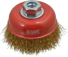 Value Collection - 4" Diam, 5/8-11 Threaded Arbor, Steel Fill Cup Brush - 0.015 Wire Diam, 8,500 Max RPM - Exact Tool & Supply