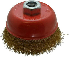 Value Collection - 4" Diam, 5/8-11 Threaded Arbor, Steel Fill Cup Brush - 0.012 Wire Diam, 8,500 Max RPM - Exact Tool & Supply