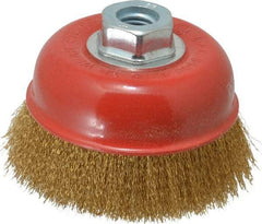 Value Collection - 4" Diam, 5/8-11 Threaded Arbor, Steel Fill Cup Brush - 0.008 Wire Diam, 8,500 Max RPM - Exact Tool & Supply