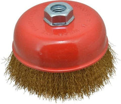 Value Collection - 5" Diam, 5/8-11 Threaded Arbor, Steel Fill Cup Brush - 0.012 Wire Diam, 6,500 Max RPM - Exact Tool & Supply