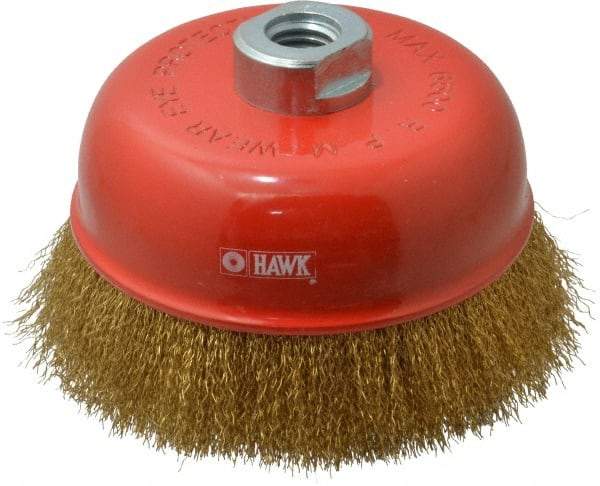 Value Collection - 5" Diam, 5/8-11 Threaded Arbor, Steel Fill Cup Brush - 0.008 Wire Diam, 6,500 Max RPM - Exact Tool & Supply