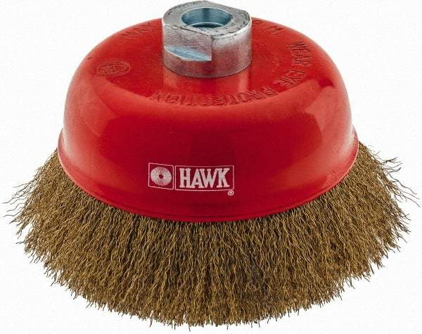 Value Collection - 5" Diam, M16x2.00 Threaded Arbor, Steel Fill Cup Brush - 0.008 Wire Diam, 6,500 Max RPM - Exact Tool & Supply