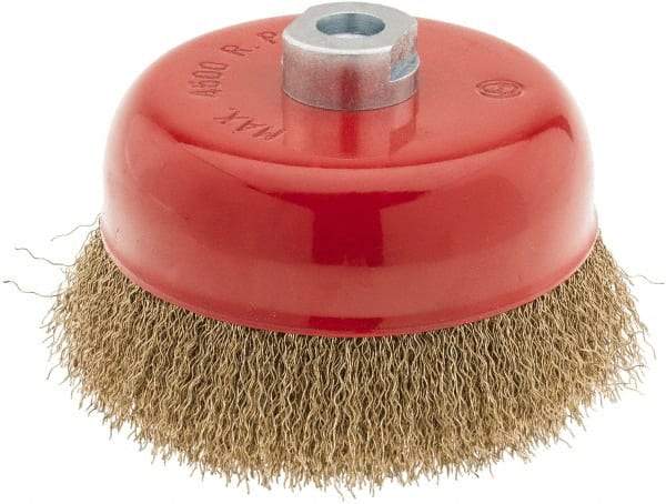 Value Collection - 6" Diam, M16x2.00 Threaded Arbor, Steel Fill Cup Brush - 0.015 Wire Diam, 4,500 Max RPM - Exact Tool & Supply