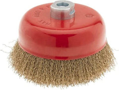 Value Collection - 6" Diam, M16x2.00 Threaded Arbor, Steel Fill Cup Brush - 0.015 Wire Diam, 4,500 Max RPM - Exact Tool & Supply