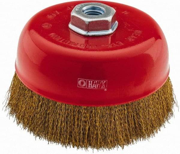 Value Collection - 6" Diam, M16x2.00 Threaded Arbor, Steel Fill Cup Brush - 0.008 Wire Diam, 4,500 Max RPM - Exact Tool & Supply