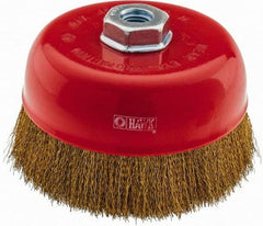 Value Collection - 6" Diam, M16x2.00 Threaded Arbor, Steel Fill Cup Brush - 0.008 Wire Diam, 4,500 Max RPM - Exact Tool & Supply