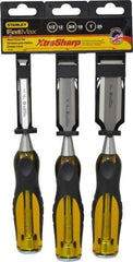 Stanley - 3 Piece Wood Chisel Set - 9" OAL, Sizes Included 1/2 to 1" - Exact Tool & Supply