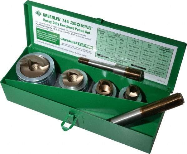Greenlee - 7 Piece, 22.5 to 43.2mm Punch Hole Diam, Hydraulic Knockout Set - Round Punch, 10 Gage Mild Steel - Exact Tool & Supply