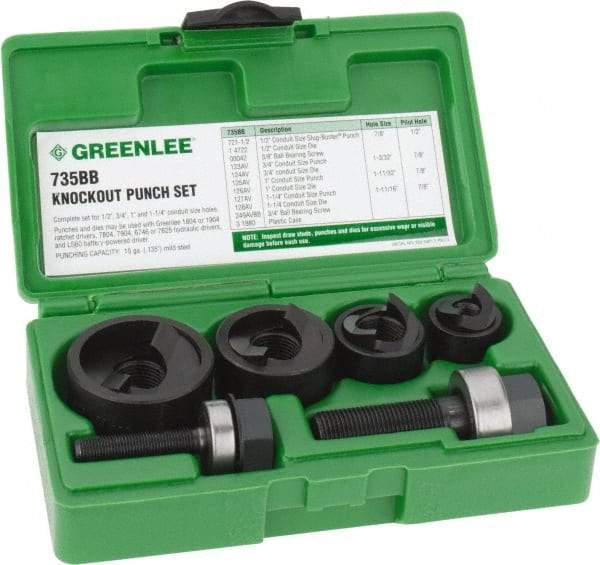 Greenlee - 11 Piece, 1/2 to 1-1/4" Punch Hole Diam, Manual Knockout Set - Round Punch, 10 Gage Mild Steel - Exact Tool & Supply