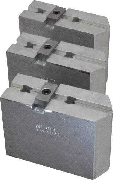 Abbott Workholding Products - 8" & Up Chuck Capacity, Tongue & Groove Attachment, Square Soft Lathe Chuck Jaw - 3 Jaws, Aluminum, 1-3/4" Btw Mount Hole Ctrs, 4" Long x 1-1/2" Wide x 3" High, 5/16" Groove, 3/8" Fastener - Exact Tool & Supply