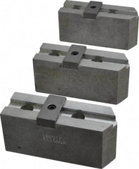Abbott Workholding Products - 10" & Up Chuck Capacity, Tongue & Groove Attachment, Square Soft Lathe Chuck Jaw - 3 Jaws, Aluminum, 2-1/8" Btw Mount Hole Ctrs, 4-1/2" Long x 1-1/2" Wide x 2" High, 1/2" Groove, 1/2" Fastener - Exact Tool & Supply