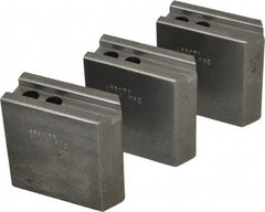 Abbott Workholding Products - 6-1/2" Chuck Capacity, 1/16" x 90 Serrated Attachment, Square Soft Lathe Chuck Jaw - 3 Jaws, Steel, 0.65" Btw Mount Hole Ctrs, 3" Long x 1-1/4" Wide x 3" High, 0.551" Groove, 0.3937" & 10mm Fastener - Exact Tool & Supply