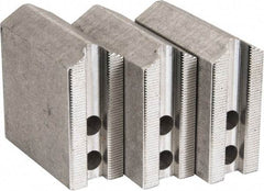 Abbott Workholding Products - 6" & Up Chuck Capacity, 1.5mm x 60° Serrated Attachment, Square Soft Lathe Chuck Jaw - 3 Jaws, Aluminum, 0.7874" Btw Mount Hole Ctrs, 3" Long x 1-1/4" Wide x 3" High, 0.4724" Groove, 0.3937" & 10mm Fastener - Exact Tool & Supply