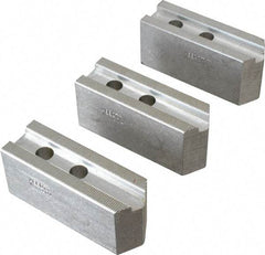 Abbott Workholding Products - 10" & Up Chuck Capacity, 1.5mm x 60° Serrated Attachment, Square Soft Lathe Chuck Jaw - 3 Jaws, Aluminum, 1.2598" Btw Mount Hole Ctrs, 4-1/2" Long x 1-1/2" Wide x 2" High, 0.6299" Groove, 0.4724" & 12mm Fastener - Exact Tool & Supply