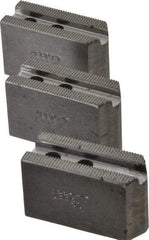 Abbott Workholding Products - 5" & Up Chuck Capacity, 1.5mm x 60° Serrated Attachment, Square Soft Lathe Chuck Jaw - 3 Jaws, Steel, 0.7087" Btw Mount Hole Ctrs, 2-1/2" Long x 1" Wide x 1-1/2" High, 0.3937" Groove, 0.315" & 8mm Fastener - Exact Tool & Supply