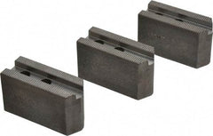 Abbott Workholding Products - 5" & Up Chuck Capacity, 1.5mm x 60° Serrated Attachment, Square Soft Lathe Chuck Jaw - 3 Jaws, Steel, 3/4" Btw Mount Hole Ctrs, 2-1/2" Long x 1" Wide x 1-1/2" High, 0.3937" Groove, 0.315" & 8mm Fastener - Exact Tool & Supply