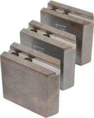 Abbott Workholding Products - 6" & Up Chuck Capacity, 1.5mm x 60° Serrated Attachment, Square Soft Lathe Chuck Jaw - 3 Jaws, Steel, 0.7874" Btw Mount Hole Ctrs, 3" Long x 1-1/4" Wide x 3" High, 0.4331" Groove, 0.3937" & 10mm Fastener - Exact Tool & Supply