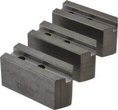 Abbott Workholding Products - 6" & Up Chuck Capacity, 1.5mm x 60° Serrated Attachment, Square Soft Lathe Chuck Jaw - 3 Jaws, Steel, 63/64" Btw Mount Hole Ctrs, 3" Long x 1-1/4" Wide x 1-1/2" High, 0.4331" Groove, 0.315" & 8mm Fastener - Exact Tool & Supply