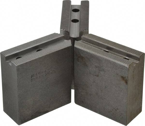 Abbott Workholding Products - 6" & Up Chuck Capacity, 1.5mm x 60° Serrated Attachment, Square Soft Lathe Chuck Jaw - 3 Jaws, Steel, 63/64" Btw Mount Hole Ctrs, 3" Long x 1-1/4" Wide x 3" High, 0.4331" Groove, 0.315" & 8mm Fastener - Exact Tool & Supply