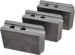 Abbott Workholding Products - 10" & Up Chuck Capacity, 1.5mm x 60° Serrated Attachment, Square Soft Lathe Chuck Jaw - 3 Jaws, Steel, 1.1811" Btw Mount Hole Ctrs, 4-1/2" Long x 1-1/2" Wide x 3" High, 0.6299" Groove, 0.4724" & 12mm Fastener - Exact Tool & Supply
