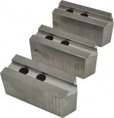 Abbott Workholding Products - 15 to 18" Chuck Capacity, 1.5mm x 60° Serrated Attachment, Square Soft Lathe Chuck Jaw - 3 Jaws, Steel, 1.6929" Btw Mount Hole Ctrs, 6-1/2" Long x 2-1/2" Wide x 3" High, 0.8661" Groove, 0.7874" & 20mm Fastener - Exact Tool & Supply