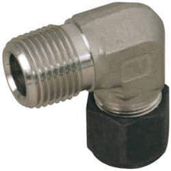 Parker - 3/8" OD, Stainless Steel Male Elbow - 5/8" Hex, Comp x MNPT Ends - Exact Tool & Supply