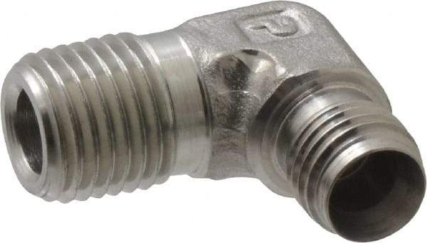 Parker - 1/4" OD, Stainless Steel Male Elbow - 9/16" Hex, Comp x MNPT Ends - Exact Tool & Supply