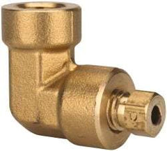 Parker - 3/8" OD, Brass Female Elbow - 1,500 Max Working psi, 11/16" Hex, Comp x FNPT Ends - Exact Tool & Supply
