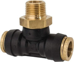 Parker - 1/2" Tube OD, 3/8 NPT Composite Push-to-Connect Tube Male Swivel Branch Tee - 250 Max psi, Tube to Male NPT Connection, Buna-N O-Ring, -40 to 200°F Working Temp - Exact Tool & Supply