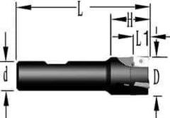 Cutting Tool Technologies - 5/8" Cut Diam, 0.38" Max Depth of Cut, 5/8" Shank Diam, 3-1/4" OAL, Indexable Square Shoulder End Mill - APKT 1003... Inserts, Weldon Shank, 90° Lead Angle, Through Coolant - Exact Tool & Supply